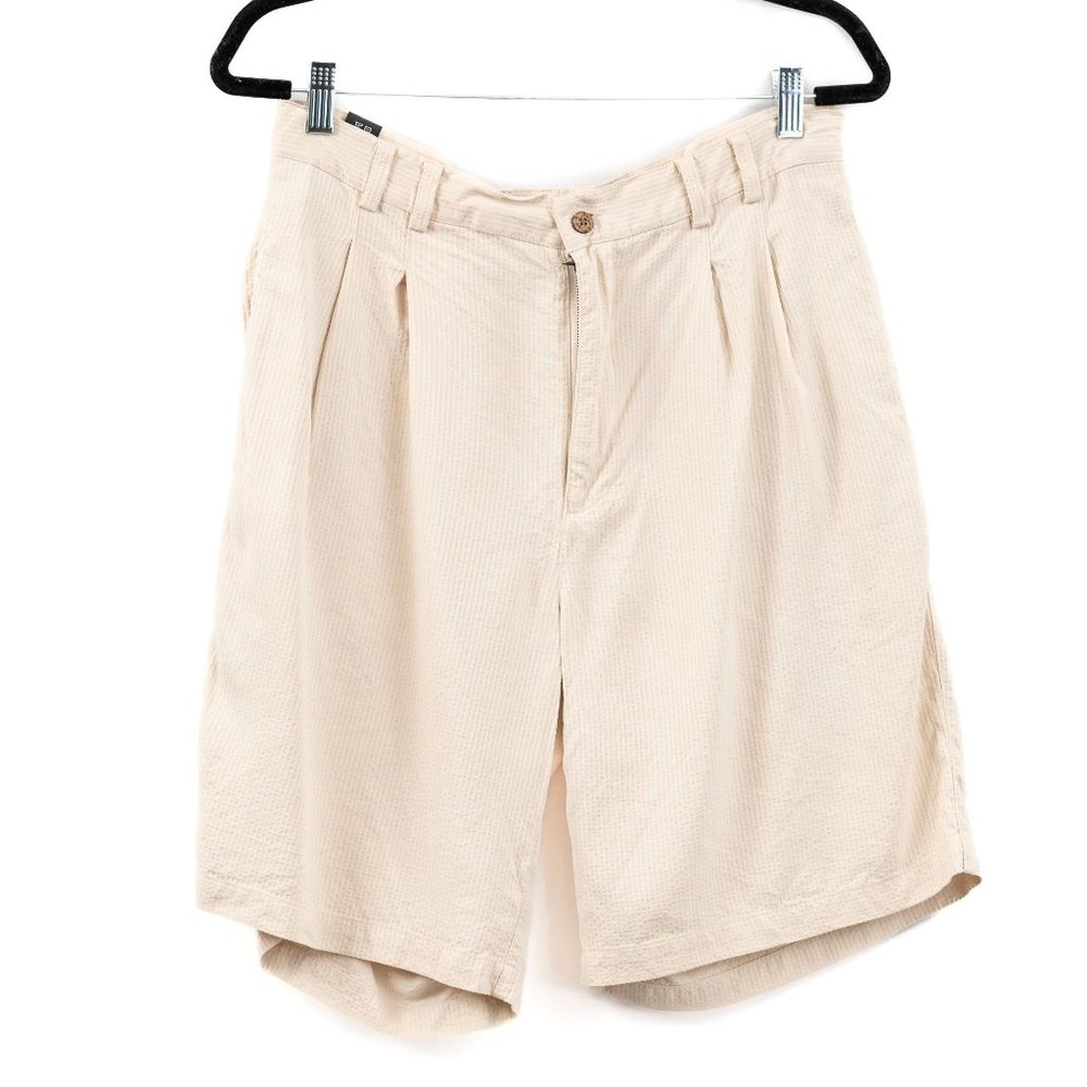 Vintage 100% Silk Cream Pleated Striped Men's Short Size 34